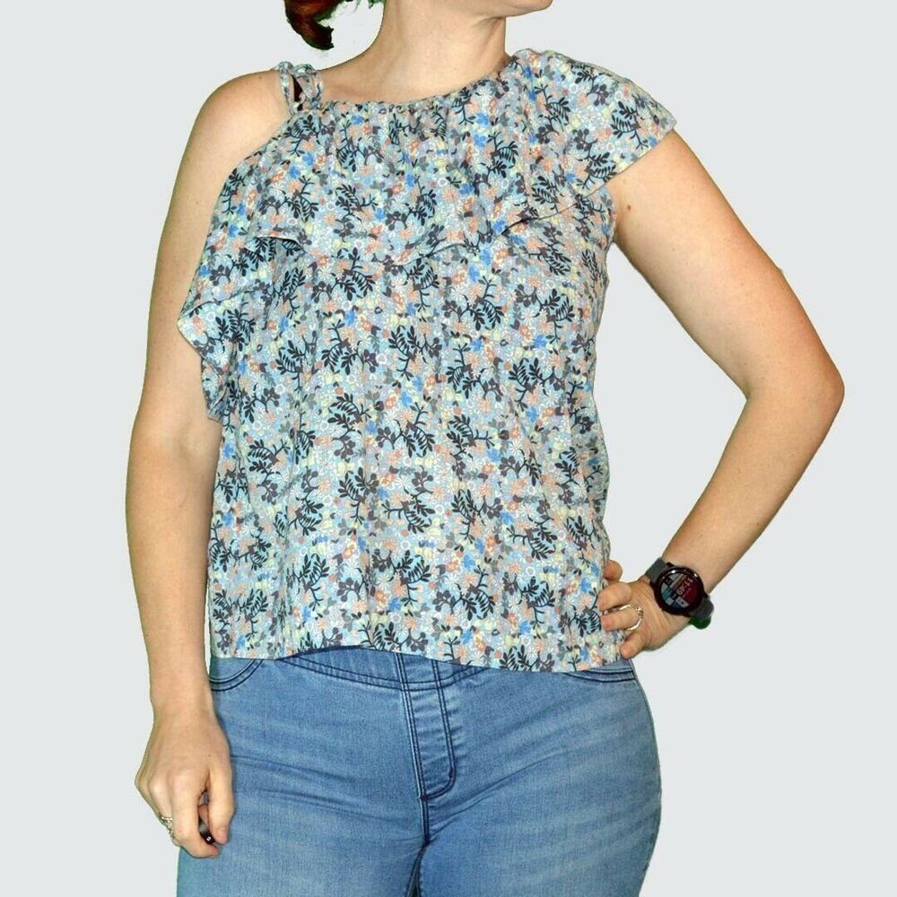 La vie Rebecca Taylor S One shoulder ruffle Floraison Top